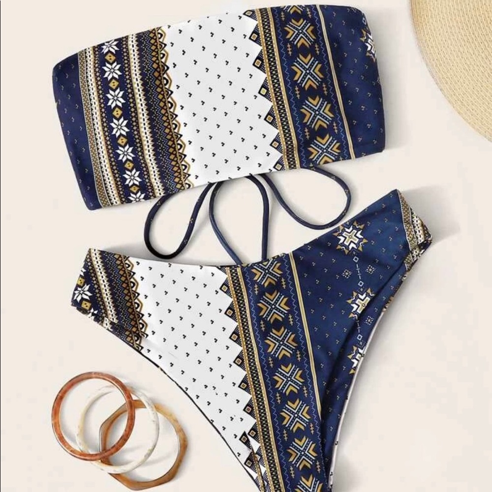 BNWT Shein geo bandeau high cut bikini